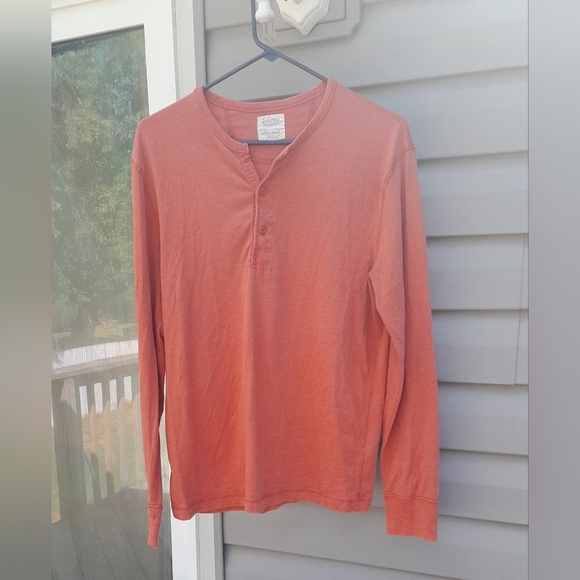 J Crew Mens M Long Sleeve Henley in Rust Orange GUC - Picture 1 of 3